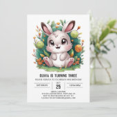 Niedlicher schöner Bunny Digital Geburtstag Einladung (Stehend Vorderseite)
