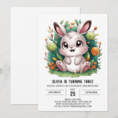Niedlicher schöner Bunny Digital Geburtstag Einladung (Vorne/Hinten)