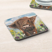 Niedlicher schottischer Highland-Cow-Untersetzer Getränkeuntersetzer (Linke Seite)