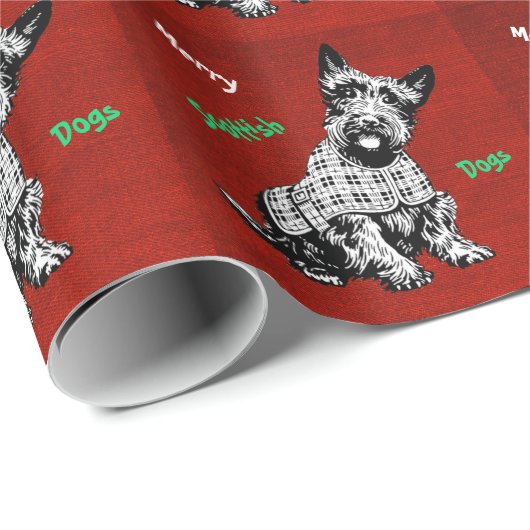 NIEDLICHER SCHOTTISCHER TERRIER-HUND, FROHE GESCHENKPAPIER (Rolleneckpunkt)