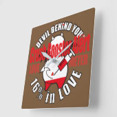 Niedlicher schüchterner Teufel in der LIEBE Quadratische Wanduhr (Winkel)