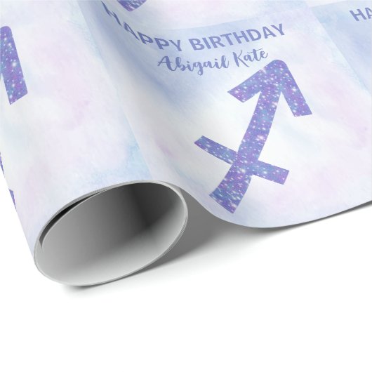 Niedlicher Schütze Unterzeichnung Custom Lila Happ Geschenkpapier (Rolleneckpunkt)