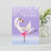 Niedlicher Schwan auf Ballett-Babyduscheinladungen Einladung (Stehend Vorderseite)
