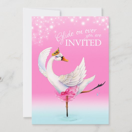 Niedlicher Schwan See Rosa Ballett Babydusche Einl Einladung (Vorderseite)