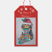 niedlicher, schwarz-brauner Welpe, zu Weihnachten Geschenkanhänger (Vorderseite)