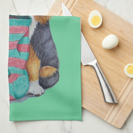 niedlicher, schwarz-brauner Welpe, zu Weihnachten Geschirrtuch (Viertel Falte)