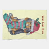 niedlicher, schwarz-brauner Welpe, zu Weihnachten Küchentuch (Horizontal)