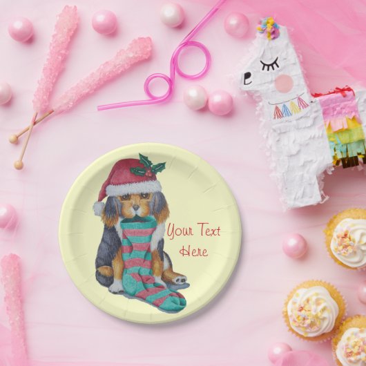 niedlicher, schwarz-brauner Welpe, zu Weihnachten Pappteller (Party)