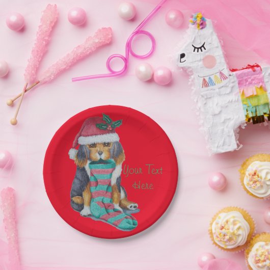 niedlicher, schwarz-brauner Welpe, zu Weihnachten Pappteller (Party)