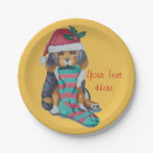 niedlicher, schwarz-brauner Welpe, zu Weihnachten Pappteller (Vorderseite)