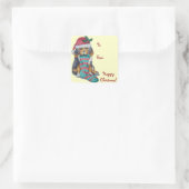 niedlicher, schwarz-brauner Welpe, zu Weihnachten Quadratischer Aufkleber (Tasche)