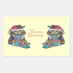 niedlicher, schwarz-brauner Welpe, zu Weihnachten  Rechteckiger Aufkleber