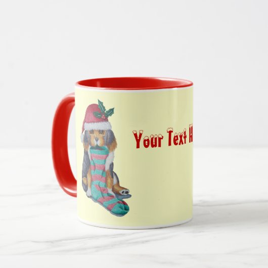 niedlicher, schwarz-brauner Welpe, zu Weihnachten Tasse (Vorderseite Links)