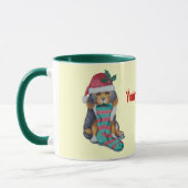 niedlicher, schwarz-brauner Welpe, zu Weihnachten  Tasse (Links)