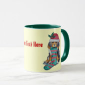 niedlicher, schwarz-brauner Welpe, zu Weihnachten  Tasse (VorderseiteRechts)