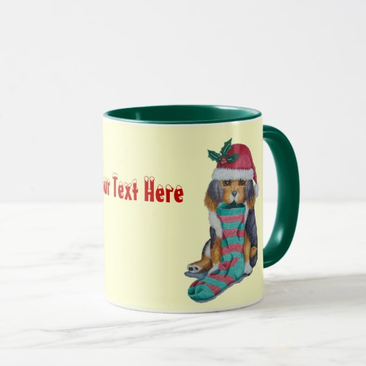 niedlicher, schwarz-brauner Welpe, zu Weihnachten Tasse (VorderseiteRechts)