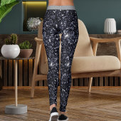 Niedlicher Schwarz-Grau-Sparkle-Glitzer-Muster Str Leggings