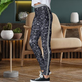 Niedlicher Schwarz-Grau-Sparkle-Glitzer-Muster Str Leggings