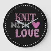 Niedlicher, schwarz rosa Strick mit Liebe Große Wanduhr (Vorderseite)
