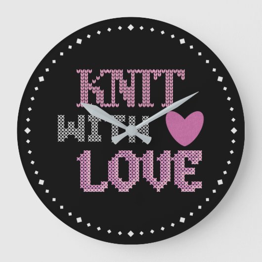 Niedlicher, schwarz rosa Strick mit Liebe Große Wanduhr (Vorderseite)
