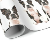 Niedlicher Schwarz-Weiß-Boston Terrier Pop Art Dog Geschenkpapier (Rolleneckpunkt)