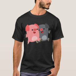 Niedlicher Schwarz-Weiß-Cartoon Schweine T - Shirt