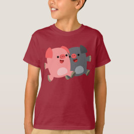 Niedlicher Schwarz-Weiß-Cartoon Schweine T - Shirt