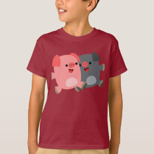 Niedlicher Schwarz-Weiß-Cartoon Schweine T - Shirt