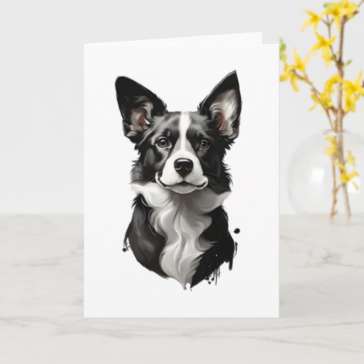 Niedlicher Schwarz-Weiß-Hund-Ledergruß Karte (Gelbe Blume)