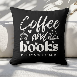 Niedlicher Schwarz-Weiß-Kaffee und Bücherfreunde Kissen