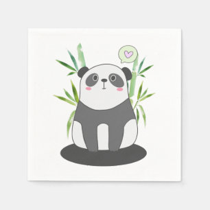Niedlicher Schwarz-Weiß-Panda in Bambus Serviette