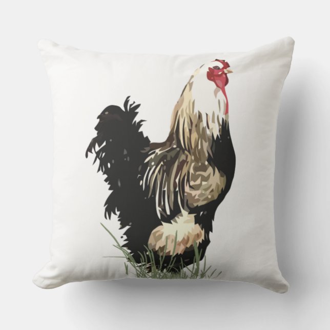 Niedlicher Schwarz-Weiß-Rooster-Hühnervogel Kissen (Vorderseite)