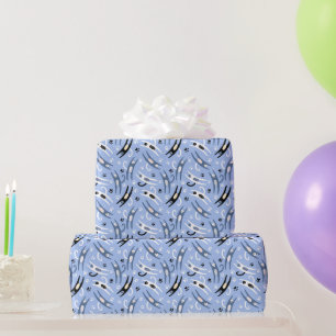 Niedlicher Schwarz-weißer blauer Cartoon Cat Patte Geschenkpapier