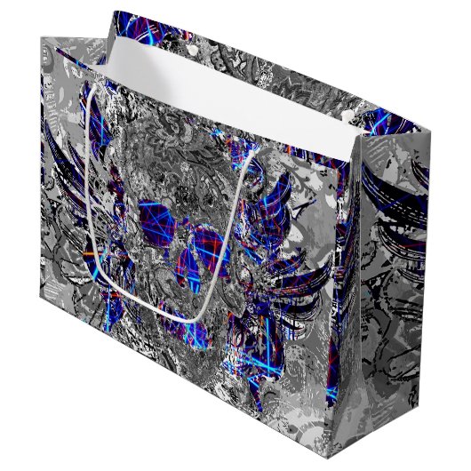 Niedlicher Schwarz-weißer bunter Neonschädel Große Geschenktüte (Vorderseite Schrägansicht)