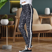 Niedlicher Schwarz-weißer Glitzer-Muster Streifen Leggings