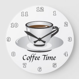 Niedlicher Schwarz-weißer Kaffeezeitdekor Große Wanduhr