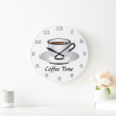 Niedlicher Schwarz-weißer Kaffeezeitdekor Große Wanduhr (Zuhause)