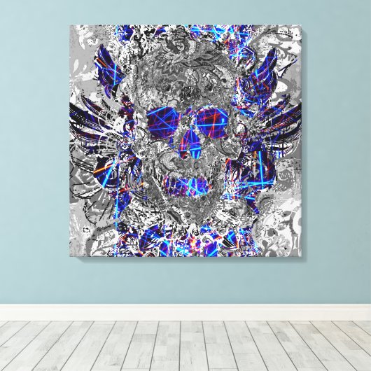 Niedlicher, Schwarz-weißer Neonschädel Leinwanddruck (Insitu (Holzboden))