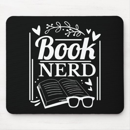Niedlicher Schwarz-weißer Nerd Bookworm Mousepad (Vorne)