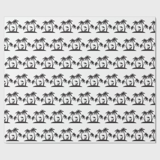 Niedlicher, Schwarz-weißer Palmenstrand Party Geschenkpapier (Flach)