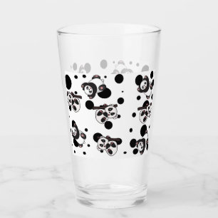 Niedlicher Schwarz-weißer Panda- und Polka-Hinterg Glas