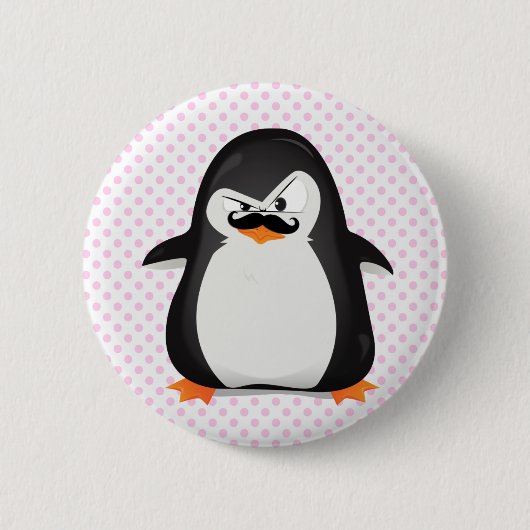 Niedlicher Schwarz-weißer Pinguin und Funny Mustac Button (Vorderseite)