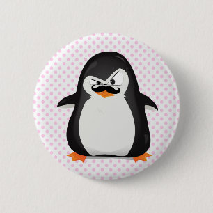 Niedlicher Schwarz-weißer Pinguin und Funny Mustac Button