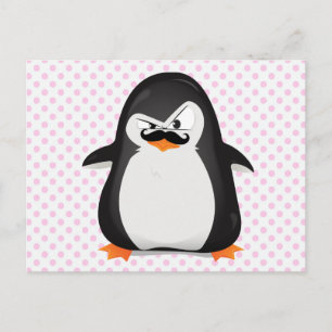 Niedlicher Schwarz-weißer Pinguin und Funny Mustac Postkarte