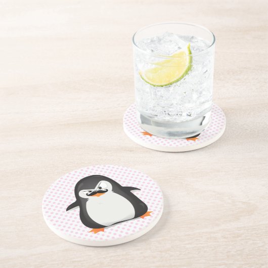 Niedlicher Schwarz-weißer Pinguin und Funny Mustac Sandstein Untersetzer (Seite)