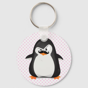 Niedlicher Schwarz-weißer Pinguin und Funny Mustac Schlüsselanhänger