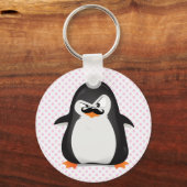 Niedlicher Schwarz-weißer Pinguin und Funny Mustac Schlüsselanhänger (Vorderseite)
