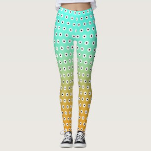 NIEDLICHER schwarz-weißer Polka-Dot auf Türkis/Gol Leggings