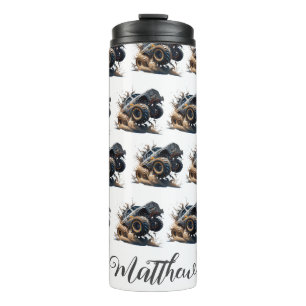 Niedlicher Schwarz-weißer Power Rennen Monster Tru Thermosbecher