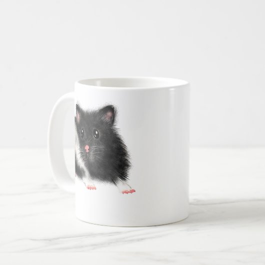 Niedlicher Schwarz-weißer syrischer Hamster Kaffeetasse (Vorderseite Links)